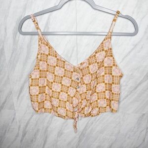 Coconut Ave Floral Palaka Button-Down Crop Top Medium